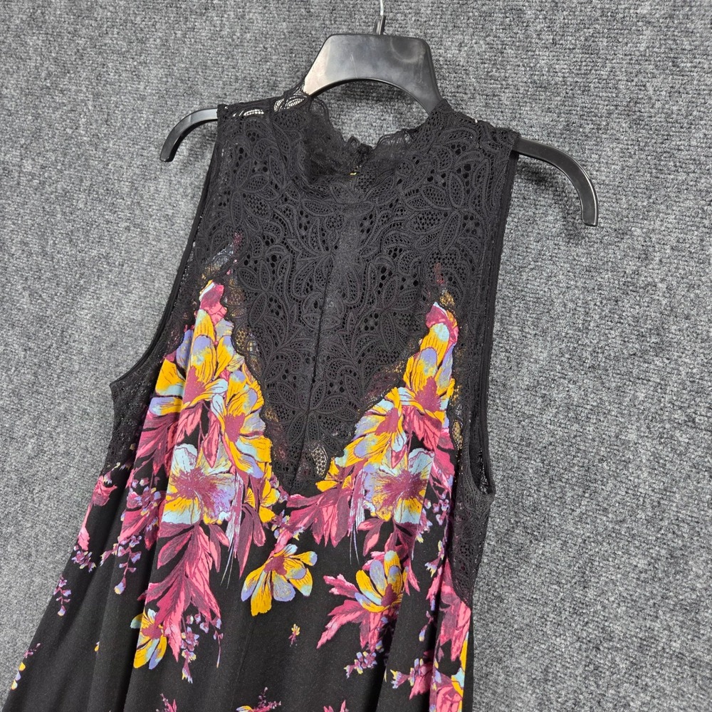Free People Marsha Floral Lace Mini Slip Dress Black Rayon Boho Fairy Ethereal - Picture 7 of 14